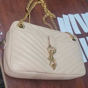 Elegant Cream Quilted Shoulder Bag Rebecca Minkoff Designer Bag Lt. Pink